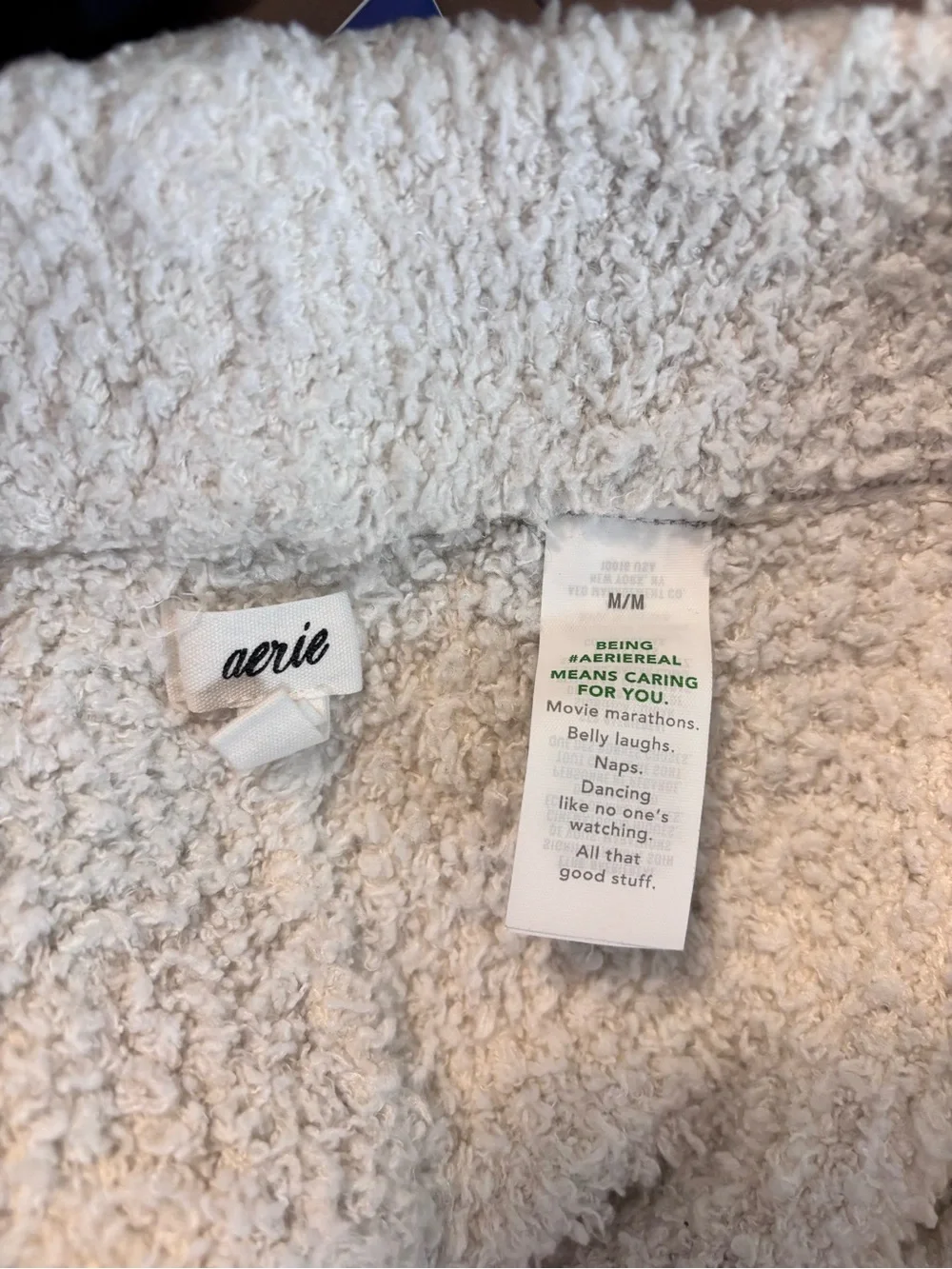 Cozy Girl Aesthetic Plush Boucle Wide Leg Lounge Pants Cream M